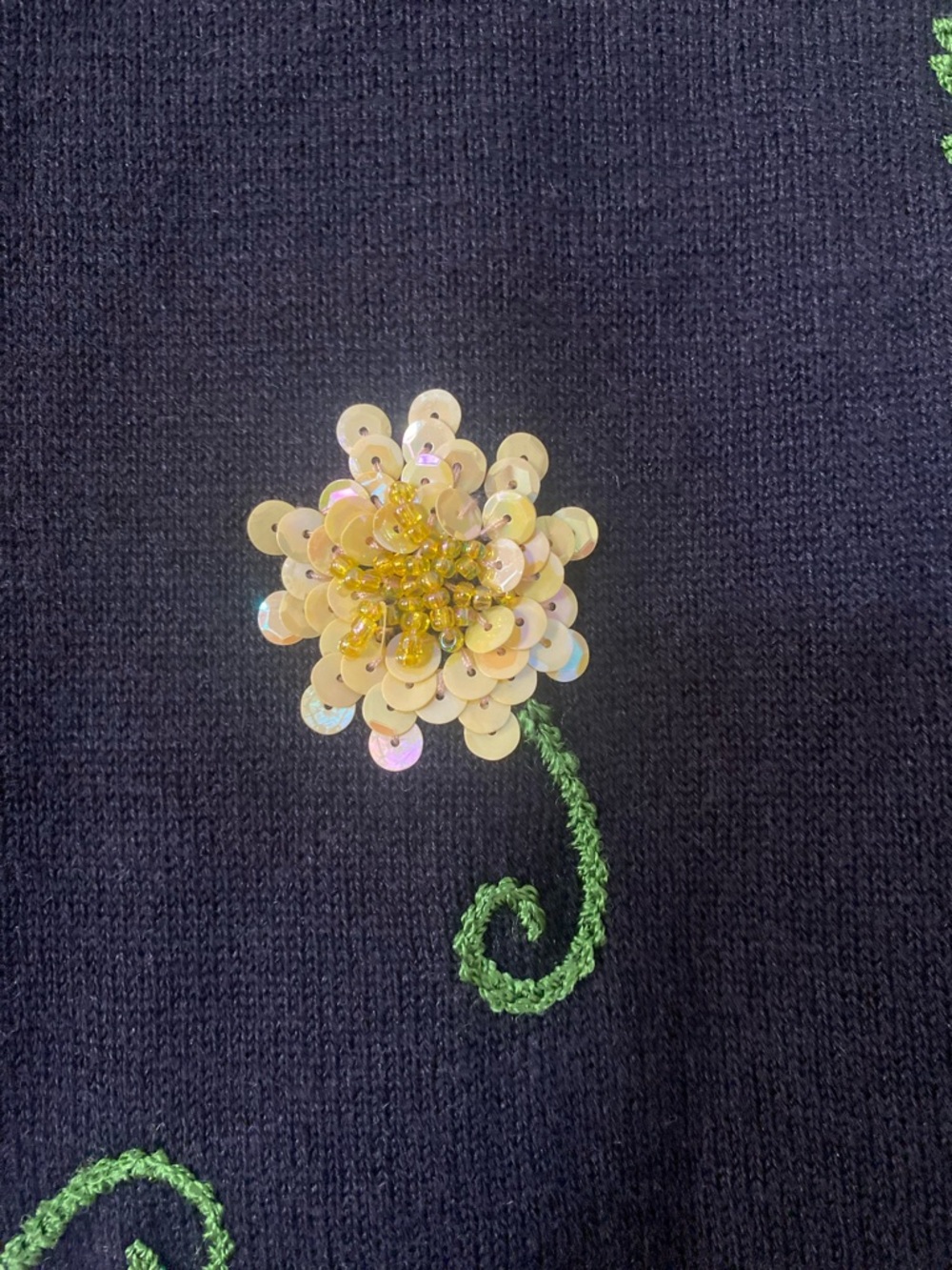 Vintage Storybook Knits Sweater Vest L Floral Butterfly Sequin Ramie Cotton USA - Picture 6 of 10